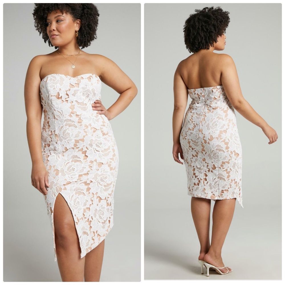 Showpo White Lace Strapless Dress